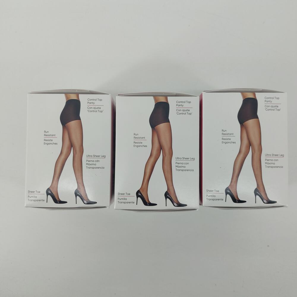 Leggs Jet Black Q Womens Tights Silken Mist Ultra Sheer Legs Control Top 6 Pairs